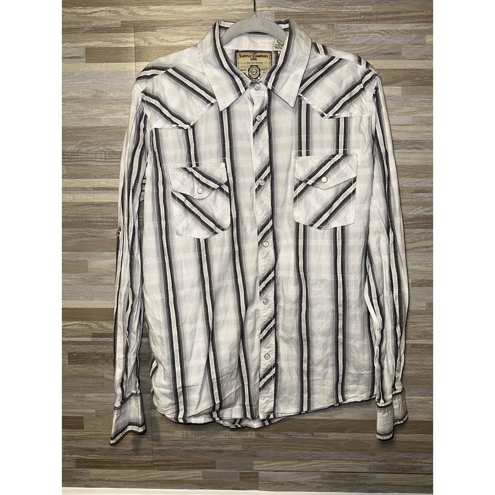 SUPPLY COMPANY USA MEN WESTERN SHIRT XL PLAID MULTICOLOR PEARL SNAPS POCKETS #C